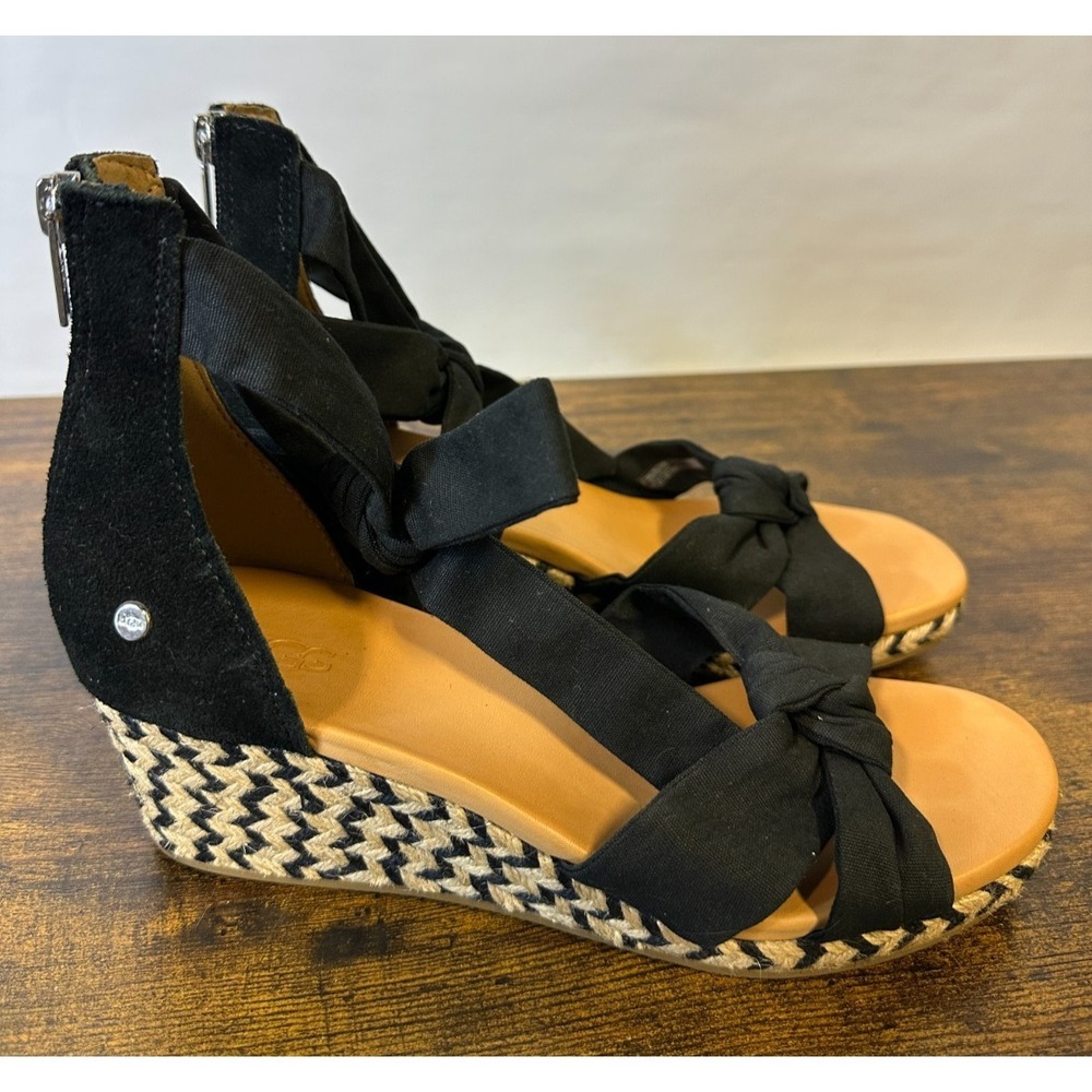 UGG Yarrow Espadrille Wedge Sandals Ankle Bow Tie Zipper Size 8.5 Boho Festival - Picture 6 of 16